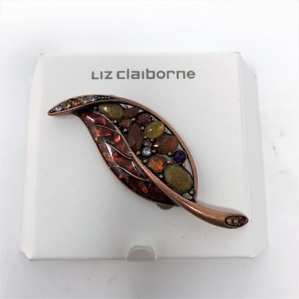 Liz Claiborne Autumn Fall Leaf Enamel Pin Brooch